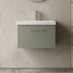 [BFLE822A] Bramshall Wall Hung 1 Drawer Vanity Unit with Mid-Edge Ceramic Basin - Choice of Colour, Handle Finish and Size - Silo