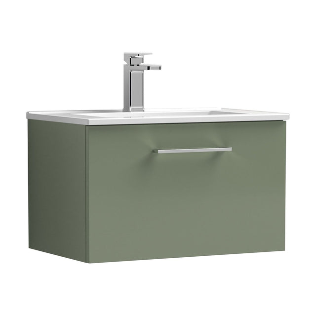 [BFLE822B] Balterley  Contemporary Bathroom 1 Soft Close Drawer & Minimalist Wall Hung Vanity Unit Basin, Satin Green, 600mm - Cutout