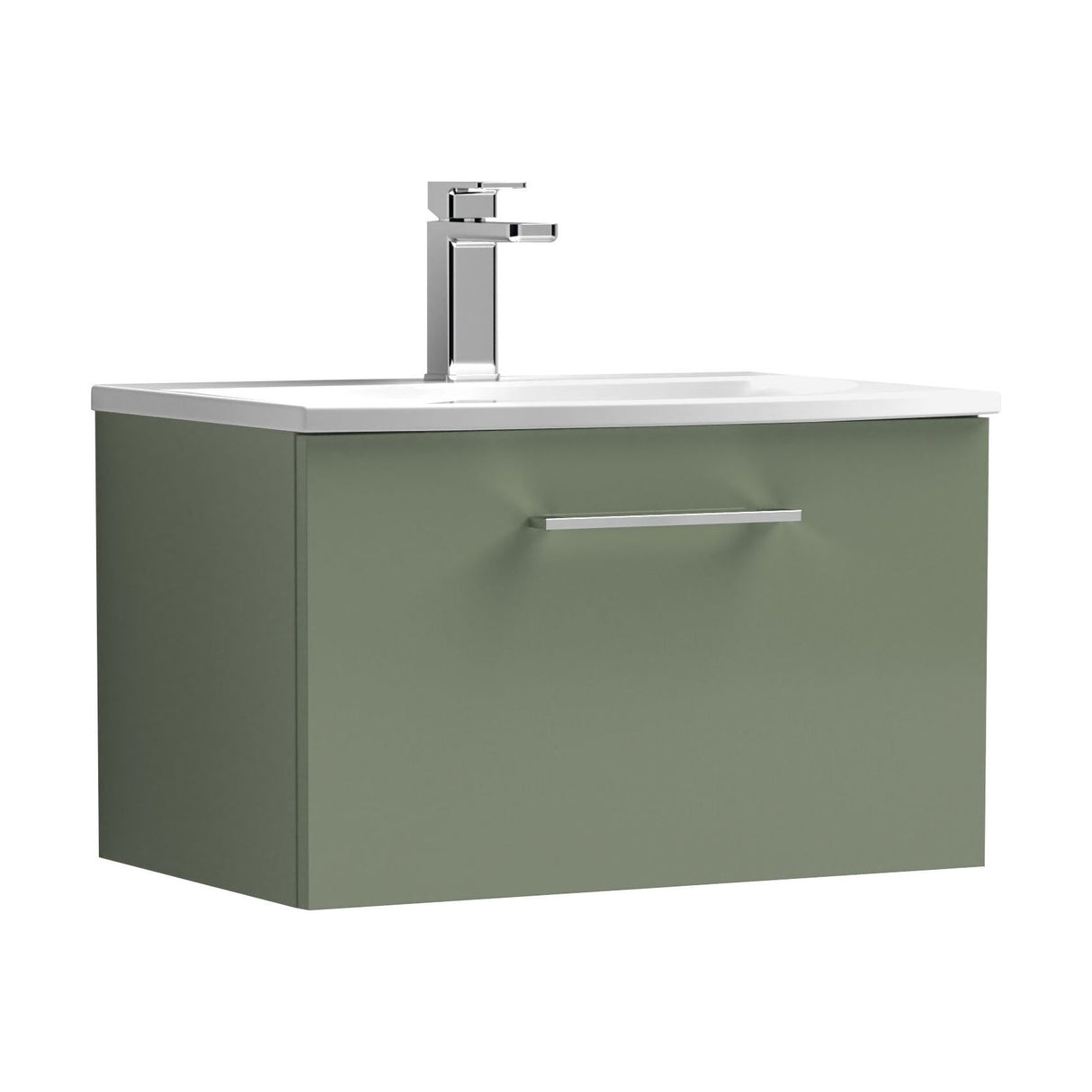 [BFLE822G] Balterley  Modern Bathroom 1 Soft Close Drawer Wall Hung Vanity Unit & Curved Basin, Satin Green, 600mm - Cutout