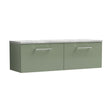 [BFLE822LBG2] Balterley Level 1200mm Wall Hung 2 Drawer Vanity Unit with Laminate Worktop for Modern Bathroom Storage - Satin Green - Cutout