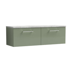 [BFLE822LBG2] Balterley Level 1200mm Wall Hung 2 Drawer Vanity Unit with Laminate Worktop for Modern Bathroom Storage - Satin Green - Cutout