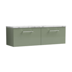 [BFLE822LCM2] Bramshall Contemporary 2 Drawer Wall Hung Vanity Unit with Carrera Marble Laminate Worktop, 1200mm, Choice of Colour - Cutout