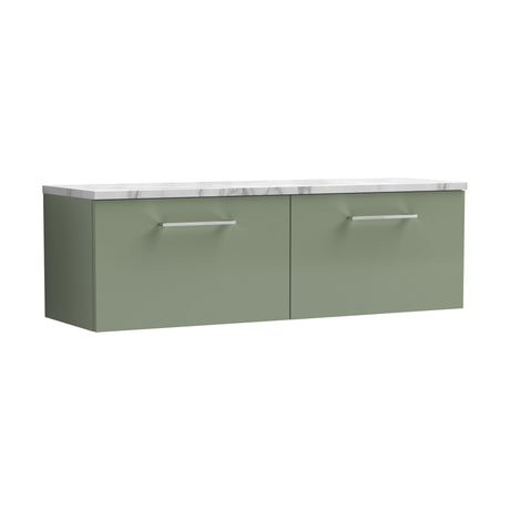 [BFLE822LCM2] Bramshall Contemporary 2 Drawer Wall Hung Vanity Unit with Carrera Marble Laminate Worktop, 1200mm, Choice of Colour - Cutout