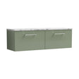 [BFLE822LCM2] Balterley Level 1200mm Wall Hung 2 Drawer Vanity Unit & Laminate Worktop for Modern Bathroom Storage - Satin Green - Cutout