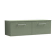 [BFLE822W2] Balterley Level Modern Bathroom 1200mm Wall Hung 2-Soft Close Drawer Vanity Unit with Worktop, 1205 x 377 x 390mm, Satin Green - Cutout