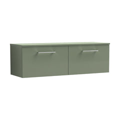 [BFLE822W2] Balterley Level Modern Bathroom 1200mm Wall Hung 2-Soft Close Drawer Vanity Unit with Worktop, 1205 x 377 x 390mm, Satin Green - Cutout