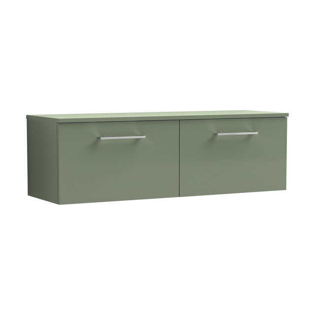 [BFLE822W2] Balterley Level Modern Bathroom 1200mm Wall Hung 2-Soft Close Drawer Vanity Unit with Worktop, 1205 x 377 x 390mm, Satin Green - Cutout