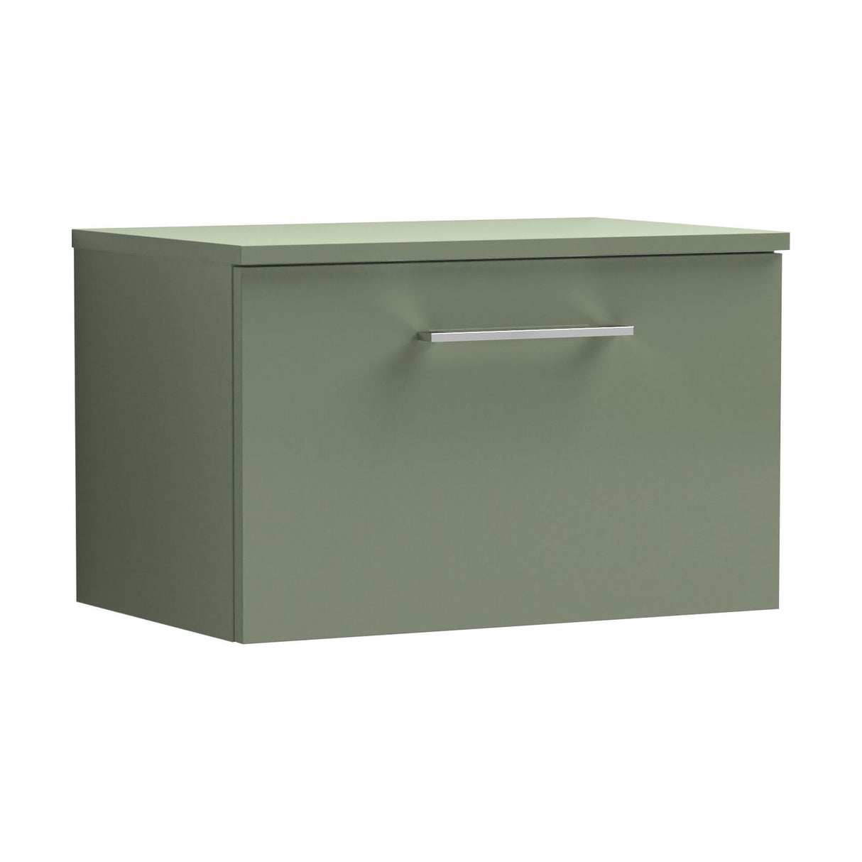 [BFLE822W] Balterley Level Contemporary Bathroom 600mm Wall Hung 1-Soft Close Drawer Vanity Unit with Worktop, 605 x 377 x 390mm, Satin Green - Cutout