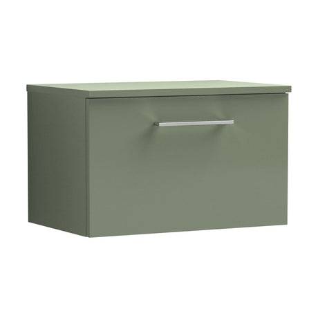 [BFLE822W] Balterley Level Contemporary Bathroom 600mm Wall Hung 1-Soft Close Drawer Vanity Unit with Worktop, 605 x 377 x 390mm, Satin Green - Cutout