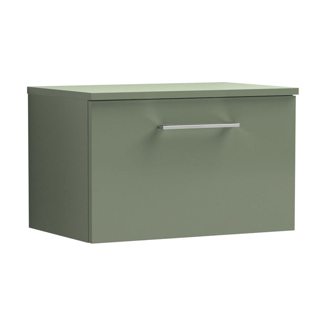 [BFLE822W] Balterley Level Contemporary Bathroom 600mm Wall Hung 1-Soft Close Drawer Vanity Unit with Worktop, 605 x 377 x 390mm, Satin Green - Cutout