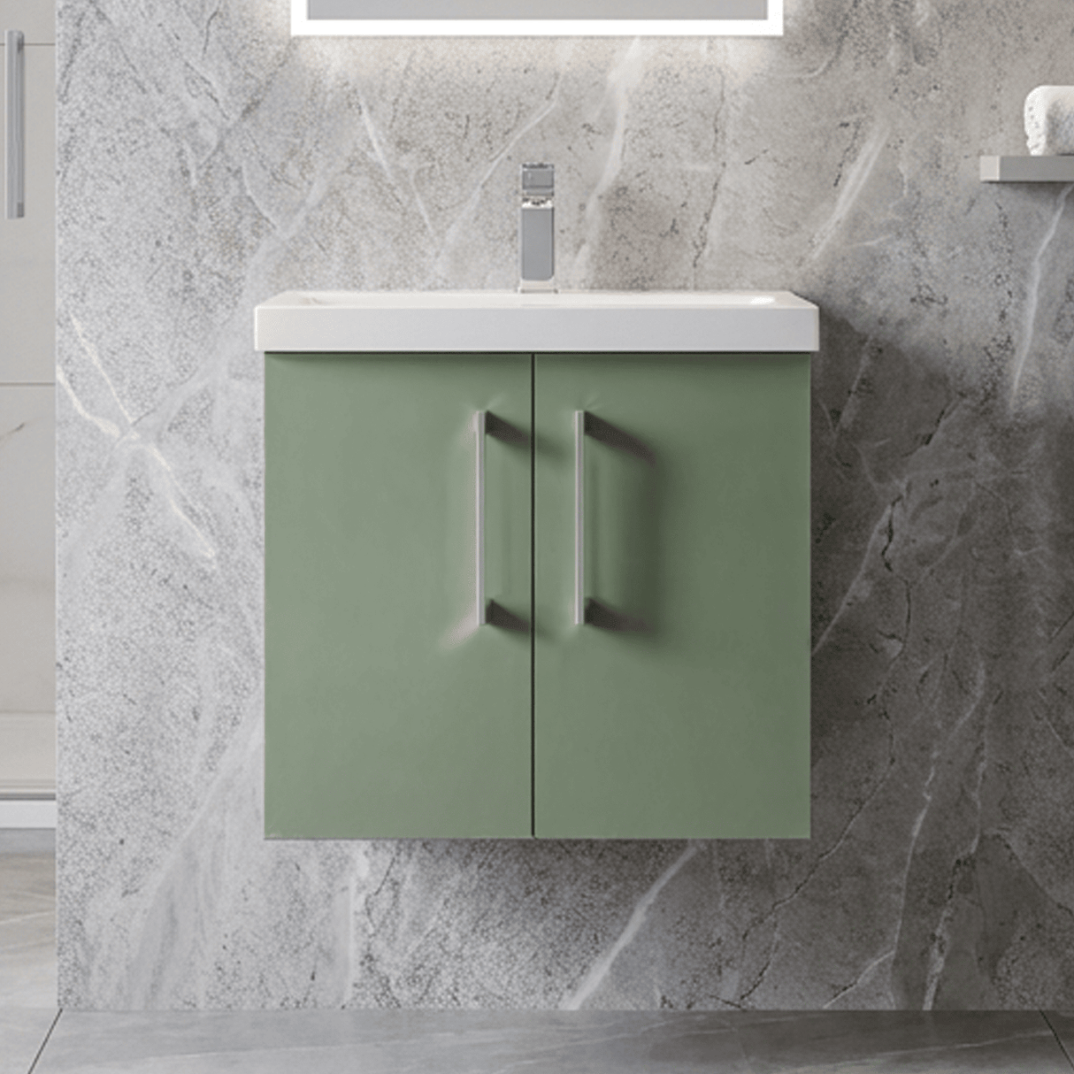 [BFLE823A] Bramshall Contemporary 2 Door Wall Hung Vanity Basin Unit with Mid-Edge Basin, Choice of Size and Colour - Silo