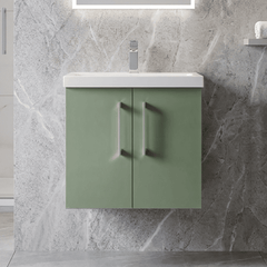 [BFLE823A] Bramshall Contemporary 2 Door Wall Hung Vanity Basin Unit with Mid-Edge Basin, Choice of Size and Colour - Silo