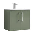 [BFLE823B] Balterley  Contemporary Bathroom 2 Soft Close Door & Minimalist Wall Hung Vanity Unit Basin, Satin Green, 600mm - Cutout