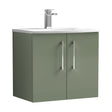 [BFLE823G] Balterley  Modern Bathroom 2 Soft Close Door Wall Hung Vanity Unit & Curved Basin, Satin Green, 600mm - Cutout