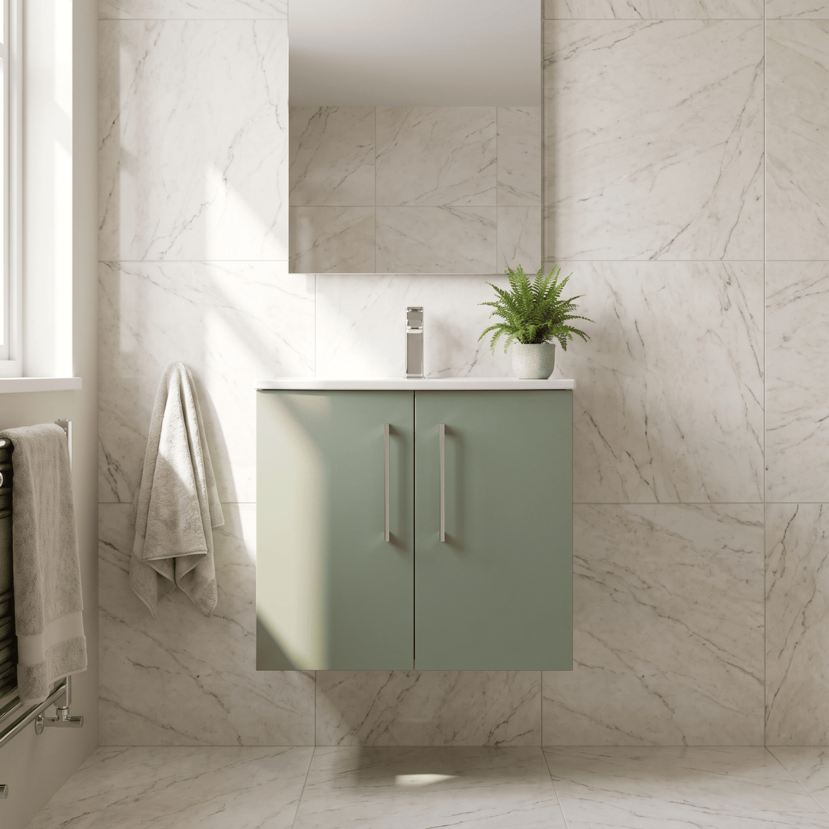 [BFLE823G] Bramshall Contemporary 2 Door Wall Hung Vanity Basin Unit, Choice of Size, Colour and Basin - Studio Shot