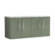 [BFLE823LBG2] Balterley Level 1200mm Wall Hung 2 Door Vanity Unit with Laminate Worktop for Modern Bathroom Storage - Satin Green - Cutout