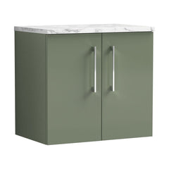 [BFLE823LCM] Balterley Level 600mm Wall Hung 2 Door Vanity Unit & Laminate Worktop for Modern Bathroom Storage - Satin Green - Cutout