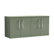 [BFLE823W2] Balterley Level Modern Bathroom 1200mm Wall Hung 4-Door Vanity Unit with Worktop, Soft Close Doors, Satin Green - Cutout