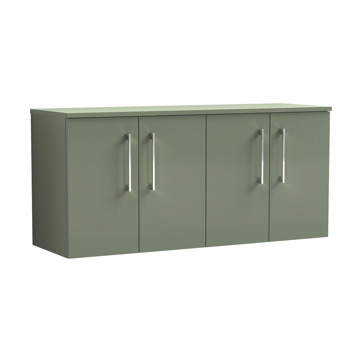 [BFLE823W2] Balterley Level Modern Bathroom 1200mm Wall Hung 4-Door Vanity Unit with Worktop, Soft Close Doors, Satin Green - Cutout