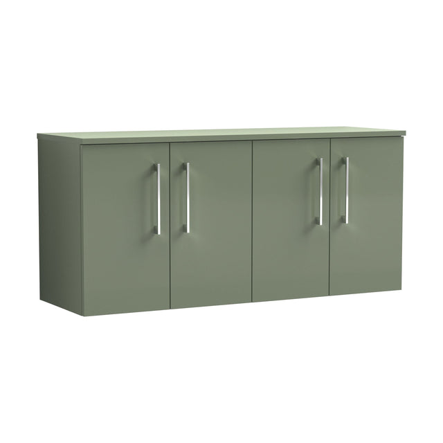 [BFLE823W2] Balterley Level Modern Bathroom 1200mm Wall Hung 4-Door Vanity Unit with Worktop, Soft Close Doors, Satin Green - Cutout