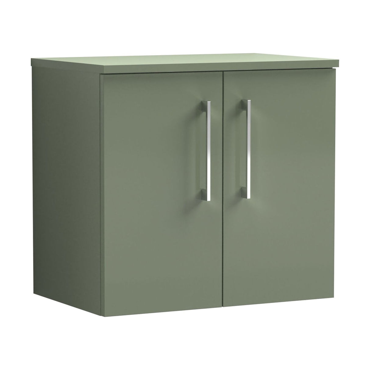 [BFLE823W] Balterley Level Modern Bathroom 600mm Wall Hung 2-Door Vanity Unit with Worktop, Soft Close Doors, Satin Green - Cutout