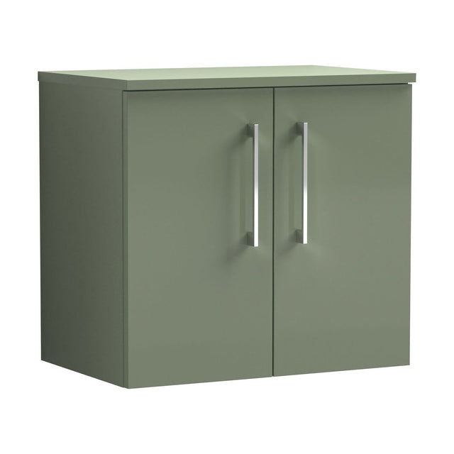 [BFLE823W] Balterley Level Modern Bathroom 600mm Wall Hung 2-Door Vanity Unit with Worktop, Soft Close Doors, Satin Green - Cutout