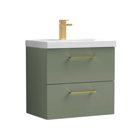 Bramshall Wall Hung 2 Drawer Vanity Unit with Mid-Edge Ceramic Basin - Choice of Colour, Handle Finish and Size