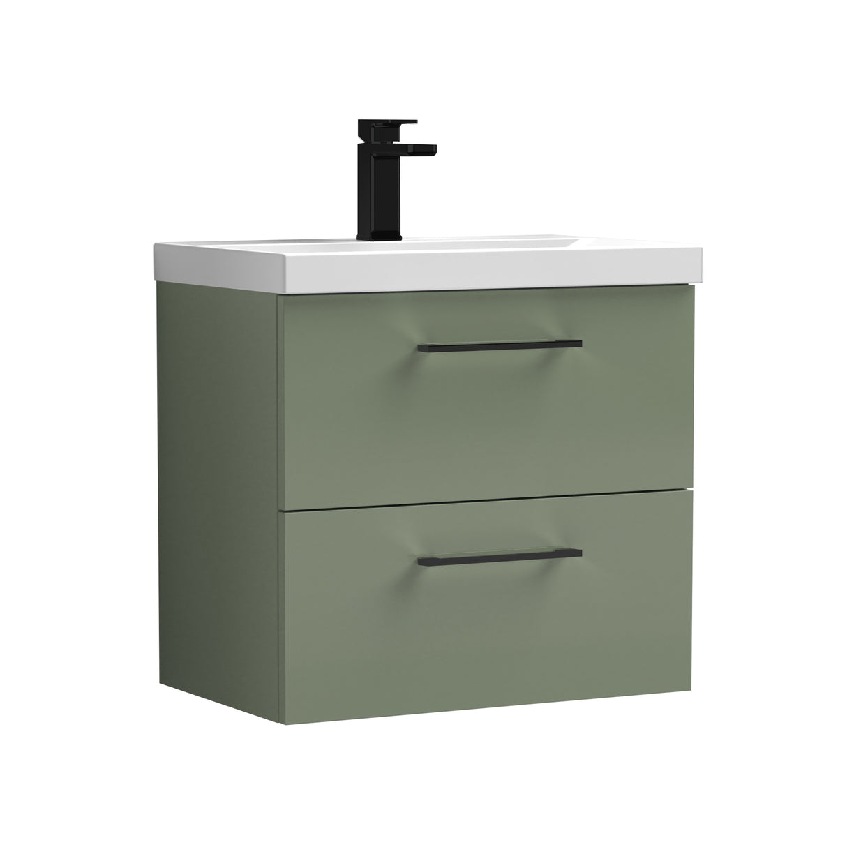 Wall Hung 2 Drawer Vanity Unit with Mid-Edge Ceramic Basin - Choice of Colour, Handle Finish and Size