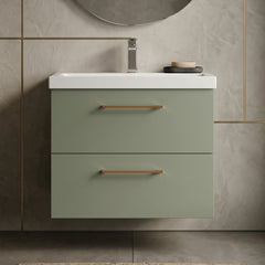 [BFLE824AH019] Bramshall Wall Hung 2 Drawer Vanity Unit with Mid-Edge Ceramic Basin - Choice of Colour, Handle Finish and Size - Silo