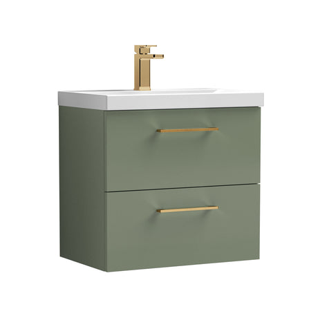 Bramshall Wall Hung 2 Drawer Vanity Unit with Mid-Edge Ceramic Basin - Choice of Colour, Handle Finish and Size