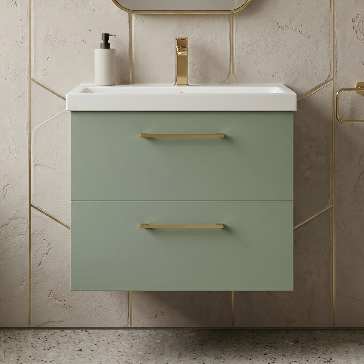 [BFLE824AH1516] Bramshall Wall Hung 2 Drawer Vanity Unit with Mid-Edge Ceramic Basin - Choice of Colour, Handle Finish and Size - Silo