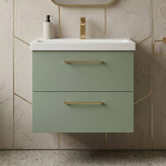 [BFLE824AH1516] Bramshall Wall Hung 2 Drawer Vanity Unit with Mid-Edge Ceramic Basin - Choice of Colour, Handle Finish and Size - Silo