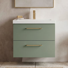 [BFLE824AH716] Bramshall Wall Hung 2 Drawer Vanity Unit with Mid-Edge Ceramic Basin - Choice of Colour, Handle Finish and Size - Silo