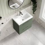 Wall Hung 2 Drawer Vanity Unit with Mid-Edge Ceramic Basin - Choice of Colour, Handle Finish and Size