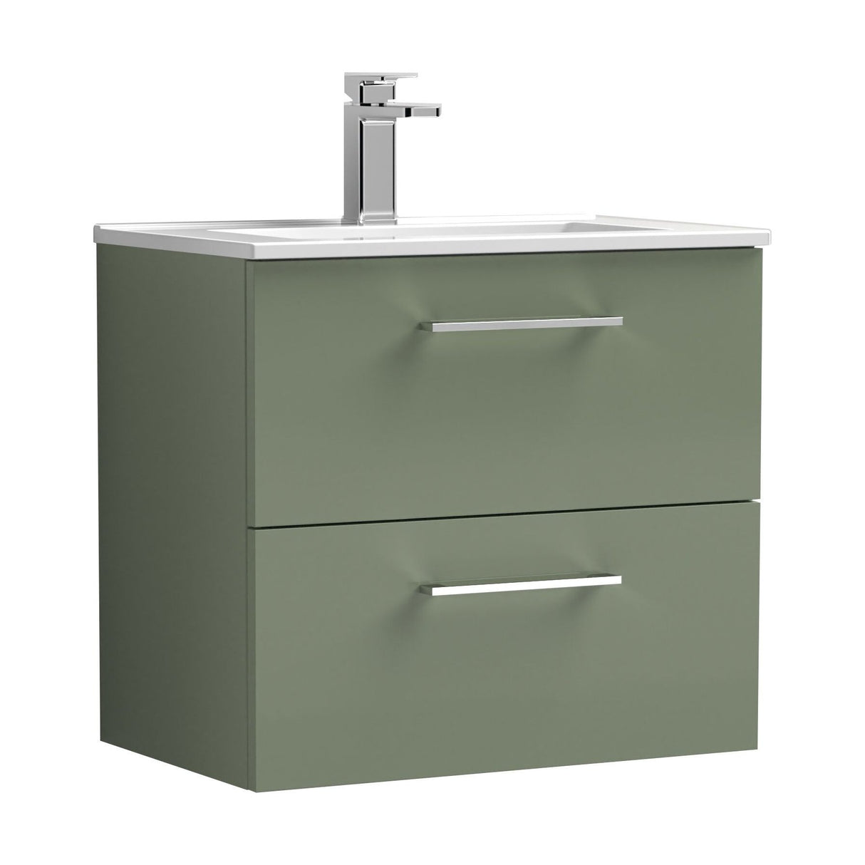 [BFLE824B] Balterley  Contemporary Bathroom 2 Soft Close Drawer & Minimalist Wall Hung Vanity Unit Basin, Satin Green, 600mm - Cutout