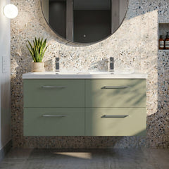 [BFLE824C2] Balterley Level 1200mm Wall Hung 4-Drawer Vanity Unit with Double Basin for Modern Bathroom Storage - Gloss White - Silo