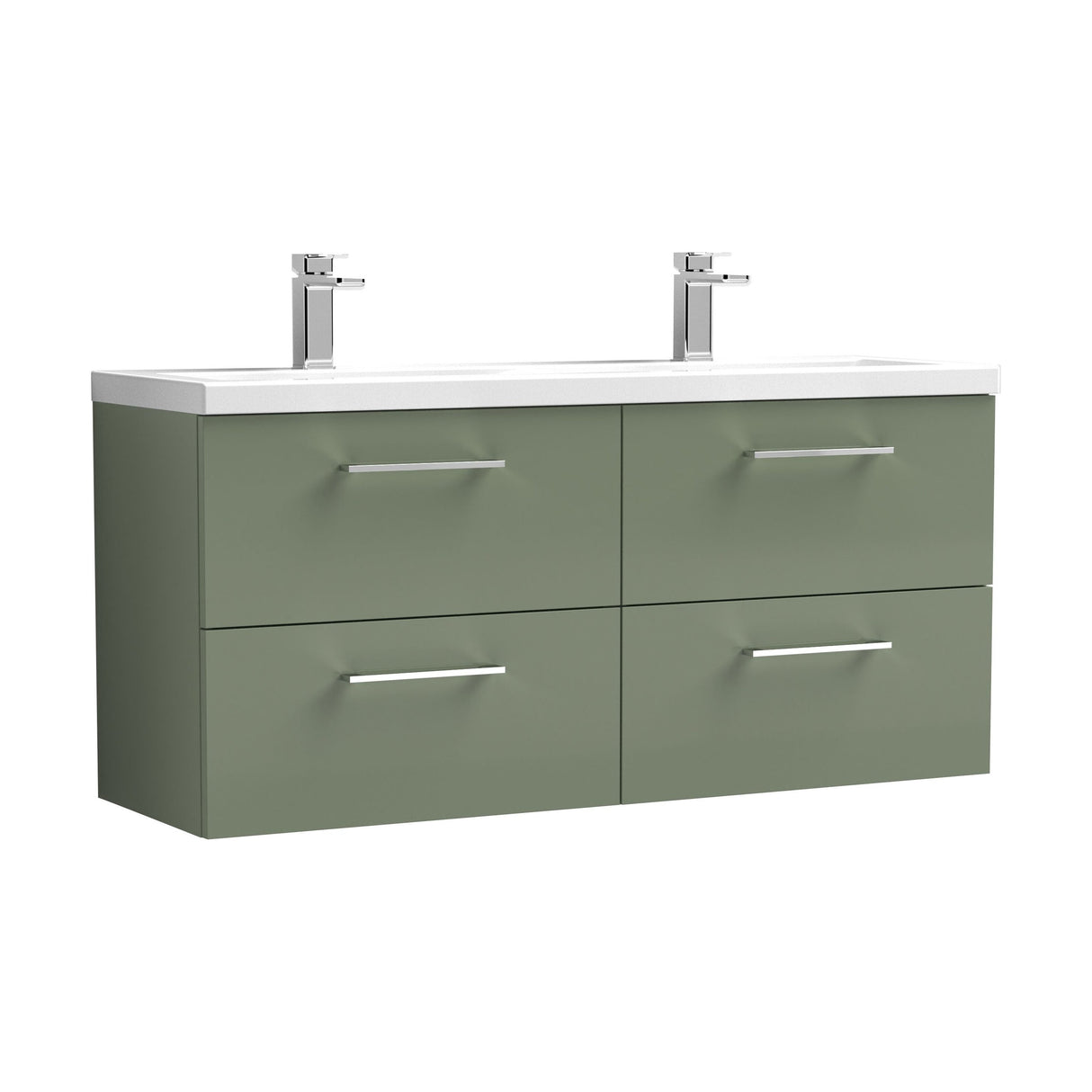 [BFLE824F2] Balterley Level 1200mm Wall Hung 4-Drawer Vanity Unit with Double Basin for Modern Bathroom Storage - Gloss White - Cutout