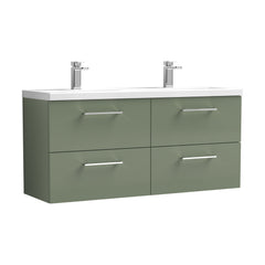 [BFLE824F2] Balterley Level 1200mm Wall Hung 4-Drawer Vanity Unit with Double Basin for Modern Bathroom Storage - Gloss White - Cutout