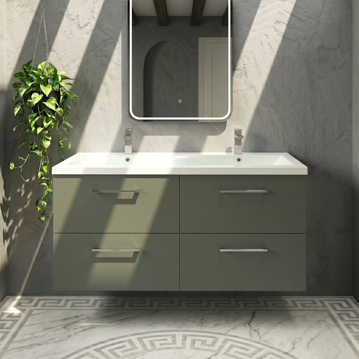 [BFLE824F2] Balterley Level 1200mm Wall Hung 4-Drawer Vanity Unit with Double Basin for Modern Bathroom Storage - Gloss White - Silo