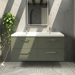 [BFLE824F2] Balterley Level 1200mm Wall Hung 4-Drawer Vanity Unit with Double Basin for Modern Bathroom Storage - Gloss White - Silo