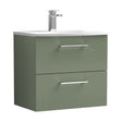 [BFLE824G] Balterley  Modern Bathroom 2 Soft Close Drawer Wall Hung Vanity Unit & Curved Basin, Satin Green, 600 mm - Cutout