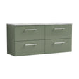 [BFLE824LBG2] Balterley Level 1200mm Wall Hung 4 Drawer Vanity Unit with Laminate Worktop for Modern Bathroom Storage - Satin Green - Cutout