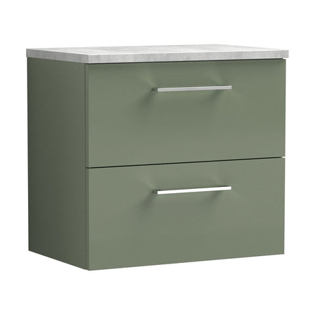 [BFLE824LBG] Bramshall Contemporary 2 Drawer Wall Hung Vanity Unit with Bellato Grey Laminate Worktop, Choice of Size and Colour - Cutout