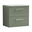[BFLE824LBG] Balterley Level 600mm Wall Hung 2 Drawer Vanity Unit with Laminate Worktop for Modern Bathroom Storage - Satin Green - Cutout