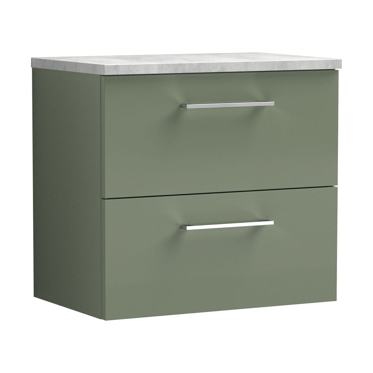 [BFLE824LBG] Balterley Level 600mm Wall Hung 2 Drawer Vanity Unit with Laminate Worktop for Modern Bathroom Storage - Satin Green - Cutout