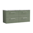 [BFLE824LCM2] Balterley Level 1200mm Wall Hung 4 Drawer Vanity Unit & Laminate Worktop for Modern Bathroom Storage - Satin Green - Cutout