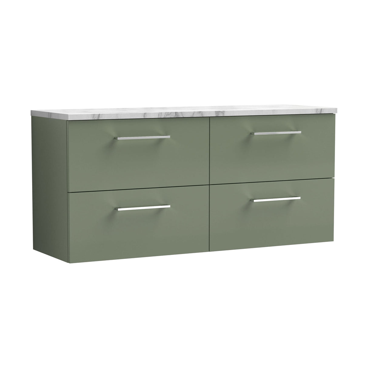 [BFLE824LCM2] Balterley Level 1200mm Wall Hung 4 Drawer Vanity Unit & Laminate Worktop for Modern Bathroom Storage - Satin Green - Cutout
