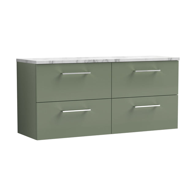 [BFLE824LCM2] Balterley Level 1200mm Wall Hung 4 Drawer Vanity Unit & Laminate Worktop for Modern Bathroom Storage - Satin Green - Cutout