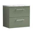 [BFLE824LCM] Balterley Level 600mm Wall Hung 2 Drawer Vanity Unit & Laminate Worktop for Modern Bathroom Storage - Satin Green - Cutout