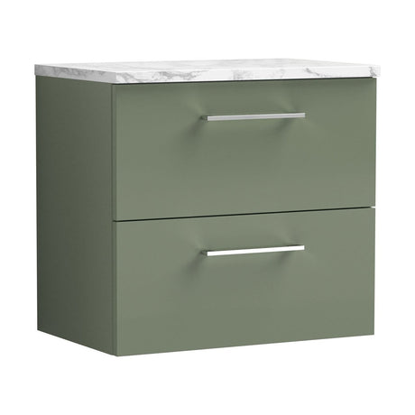 [BFLE824LCM] Balterley Level 600mm Wall Hung 2 Drawer Vanity Unit & Laminate Worktop for Modern Bathroom Storage - Satin Green - Cutout